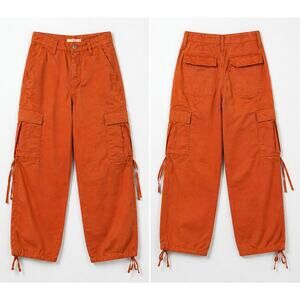 Levi’s 94 Baggy Cargo Pants Orange Wide Leg Utility Pants Tie Cuff Size 27 NWOT